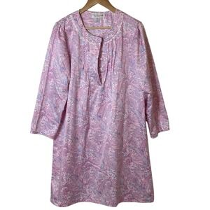 Miss Elaine Womens Pink Paisley Long Sleeve Gown Size PM Modest Classic Satin